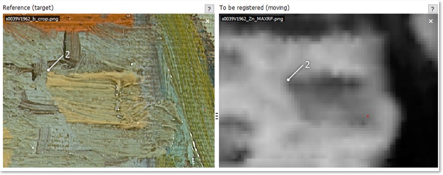 Screenshot of the Registrator zoomed to the second control point pair.