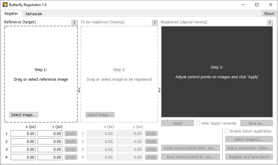 Screenshot of the Registrator's empty startup screen.