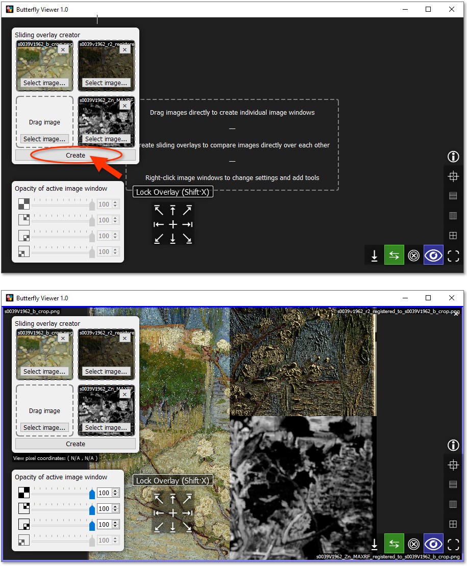 Screenshots showing a sliding overlay being created with the previously selected images.