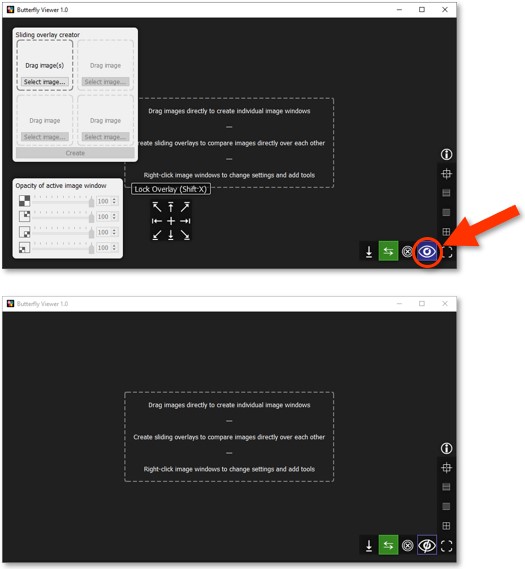 Screenshots showing the Viewer's interface visible and hidden.